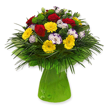 Blumenstrauß aus Rosen, Lisianthus und Germinis Magie