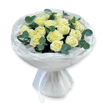 Blumenstrauß aus Rosen (60 cm.) geschmückt mit Grünpflanzen Weiße Rosen