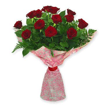 Klassischer Strauß aus roten Rosen (60 cm.) mit Grün – Symbol für Liebe und Wertschätzung Roten Rosen