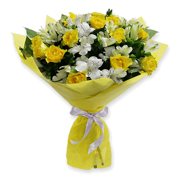 Strauß aus Rosen und Alstroemerien – Zeichen von Bewunderung und Stil Sonniger Tag