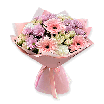 A bouquet of gerberas, spray roses, and chrysanthemums - a festive bouquet that brings warmth and joy at first glance Tender moments