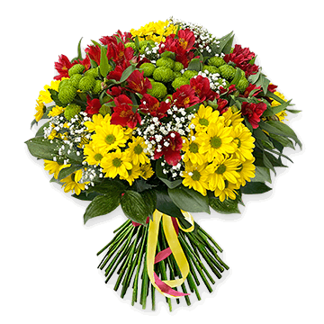 A bouquet of alstroemerias and chrysanthemums — a floral harmony of warmth, comfort, and inspiration. Autumn Charm