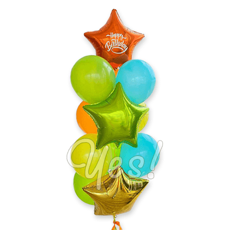 Bunter Ballonstrauß mit glänzenden Foliensternen – Ein beeindruckendes Geschenk für jeden Anlass