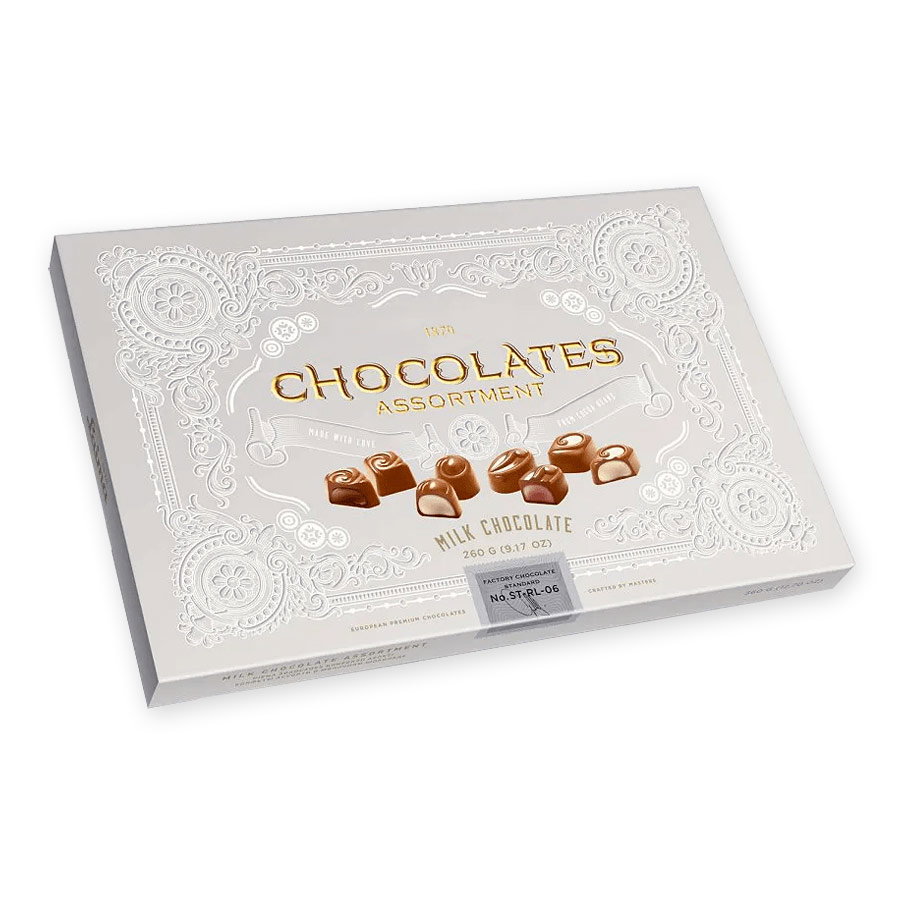 Milk Chocolate “Assortment” (300-350 gr.) — Nutty, Caramel, and Fruity Flavors Chocolates assortment