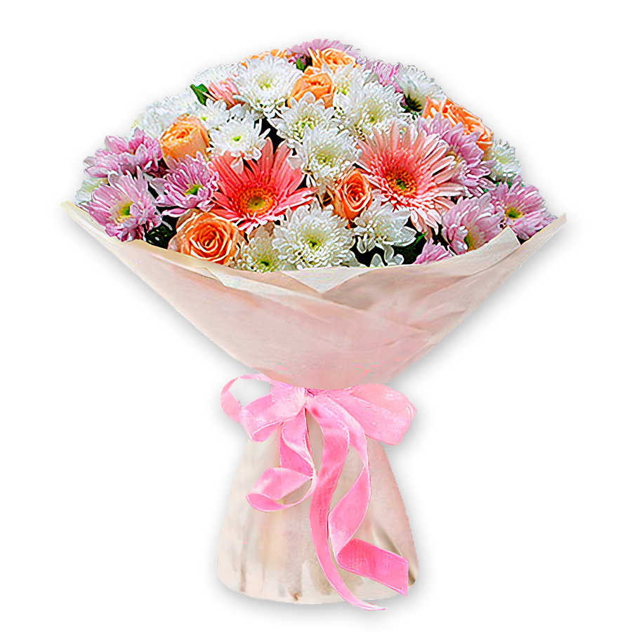 Bouquet of roses, gerberas and chrysanthemums Carolina