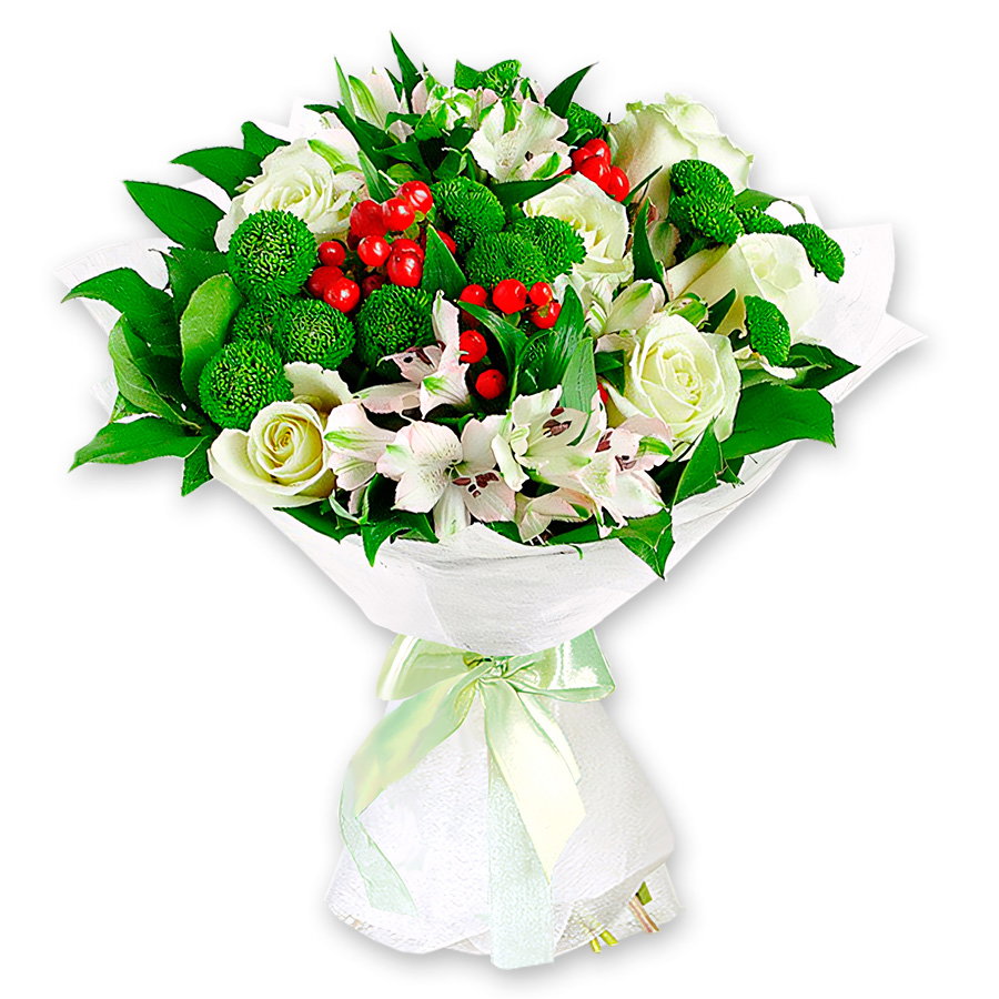 Bouquet of roses, alstroemerias and chrysanthemums Gloria