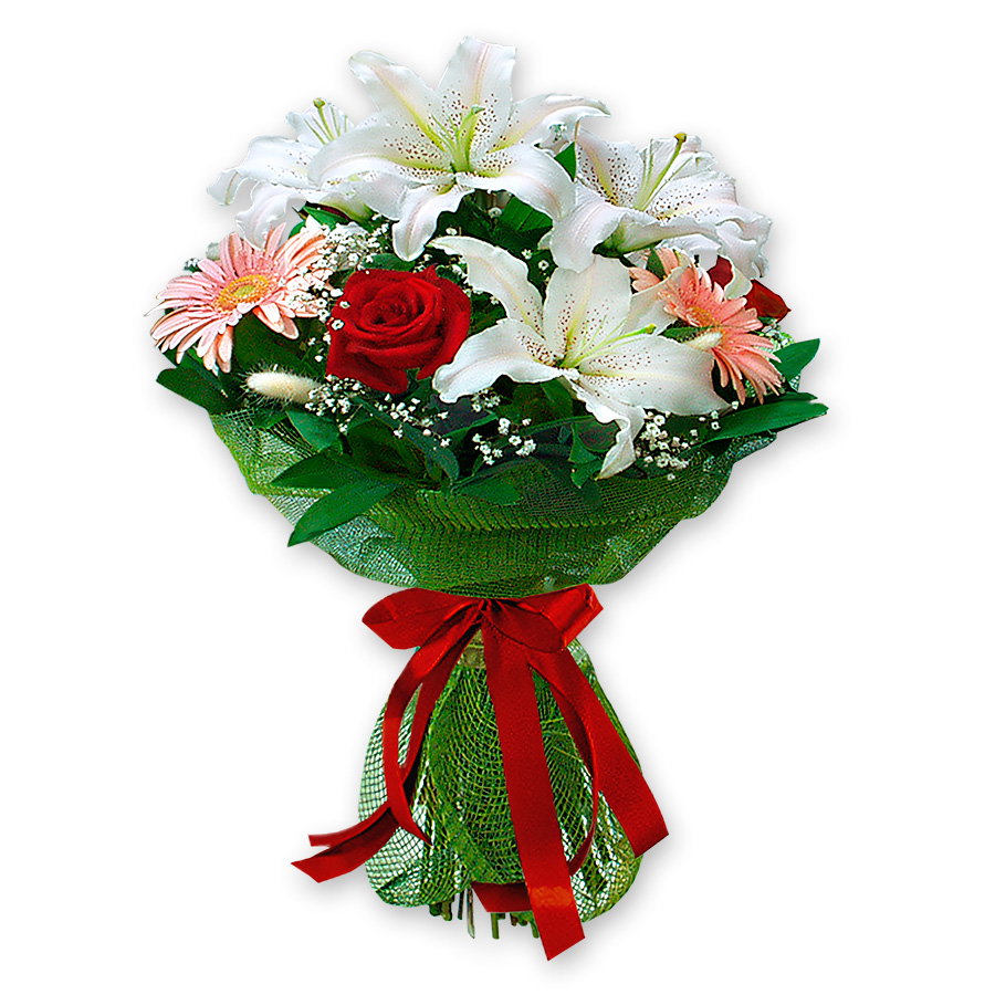 Bouquet of lilies, roses, gerberas Louis