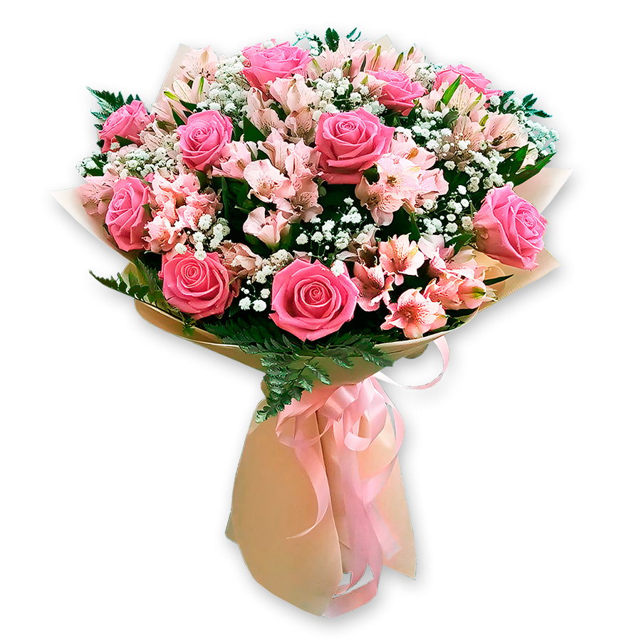 Bouquet of roses and alstroemerias Romantika