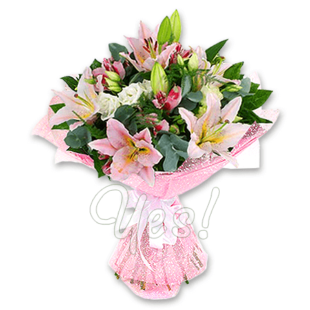 Strauß mit Lilien, Rosen und Alstroemerien – Zärtlichkeit und Frühlingsromantik Strauß mit Lilien, Rosen und Alstroemerien – Zärtlichkeit und Frühlingsromantik