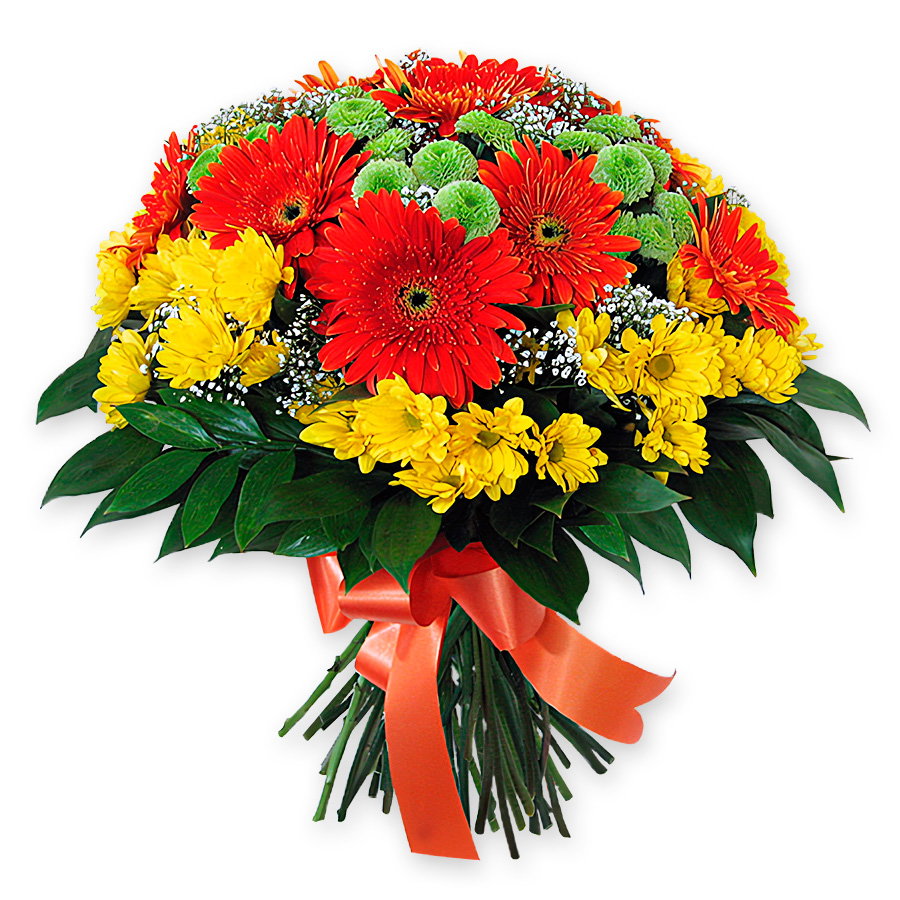 Bouquet of gerberas and chrysanthemums — bright, joyful and full of spring Romance