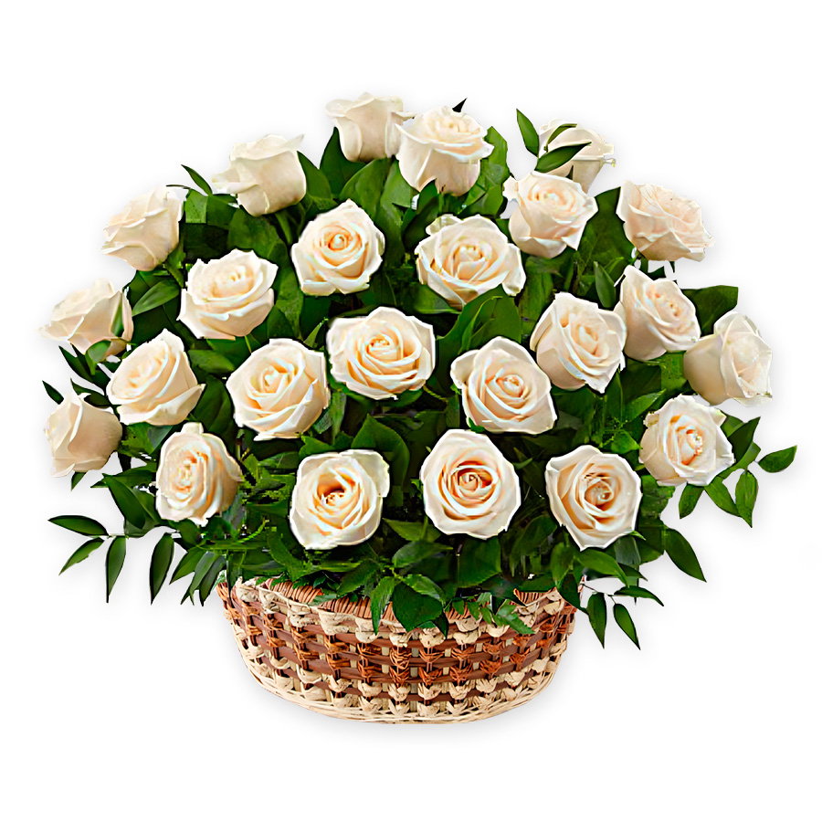 Canasta de rosas blancas – símbolo de pureza y admiración Canasta de rosas blancas
