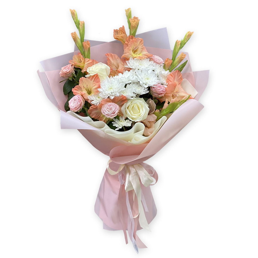 Bouquet of roses and gladioli.