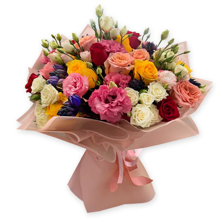 Bouquet of roses and lisianthus